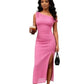 Ladies Off Shoulder Midi Polka Dot Dresses-Various Colours
