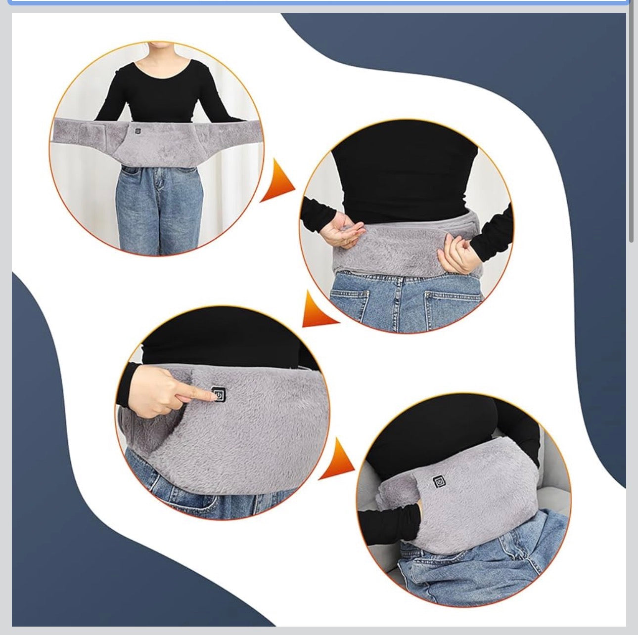 MCare USB Powered Heating Waist Belt, Heating Pad with Hand Pockets, Electric Heated Waist Belt for Period Cramps Body Joints Pain, Three - Level Temperature Control, Grey