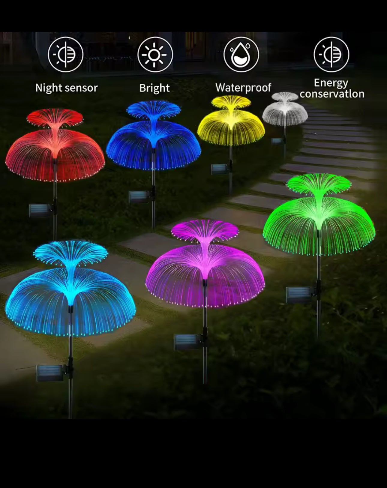 MHome Solar Garden Jellyfish Light 4-Pack – 7-Color Changing Outdoor Lights