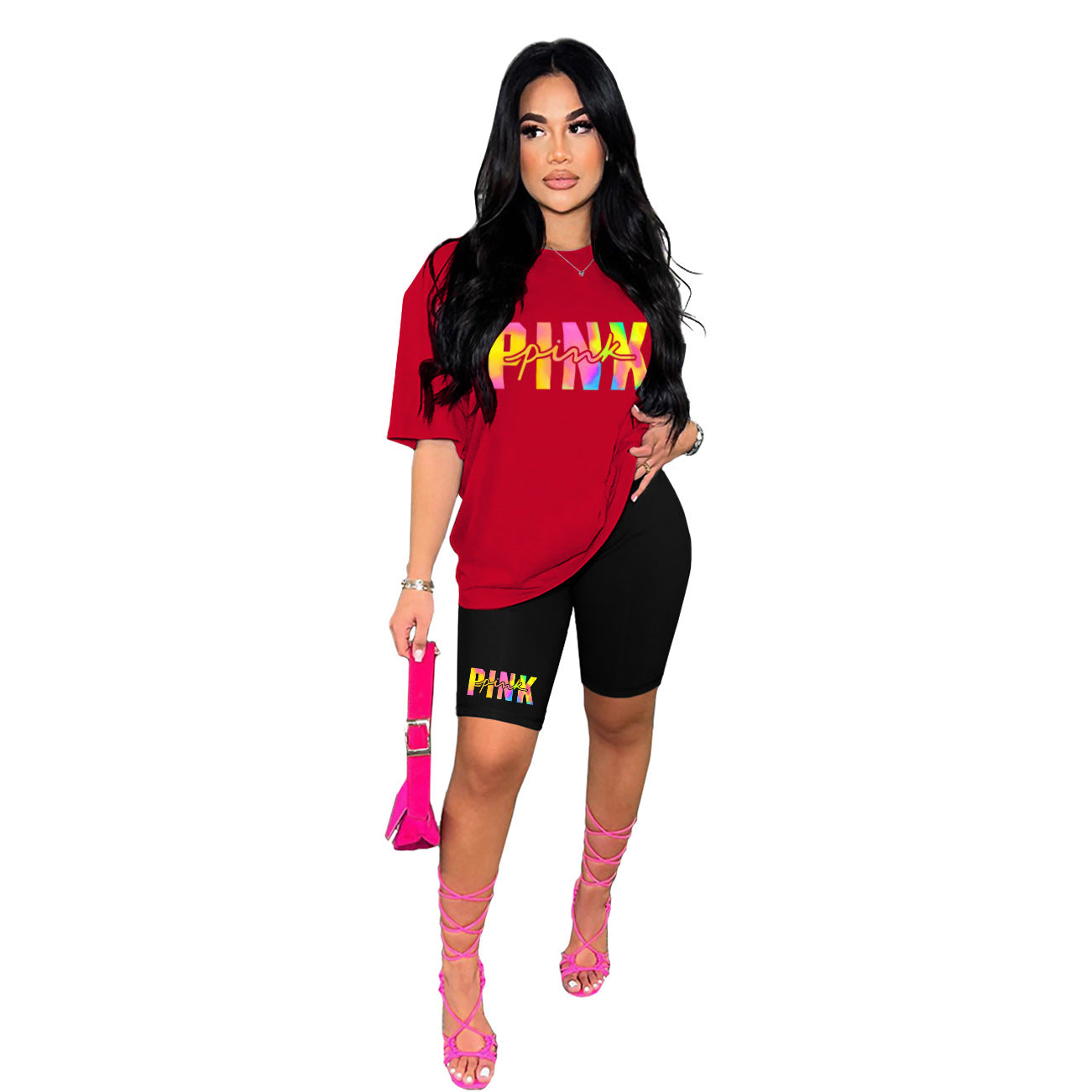 Casual 2 Piece Outfits for Women Short Sleeve T-Shirts Bodycon Shorts Set
