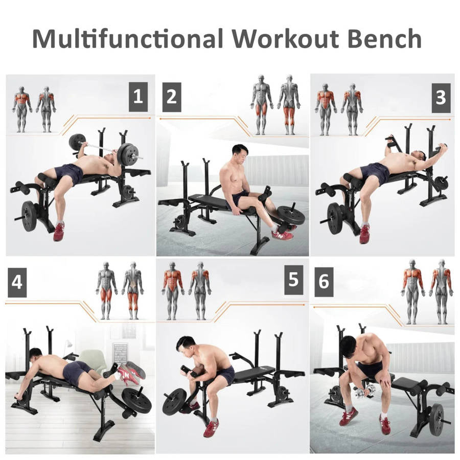 PROSPORTZ Adjustable Weight Bench with Barbell Rack and Leg Developer Multifunctional WeightLifting Bench