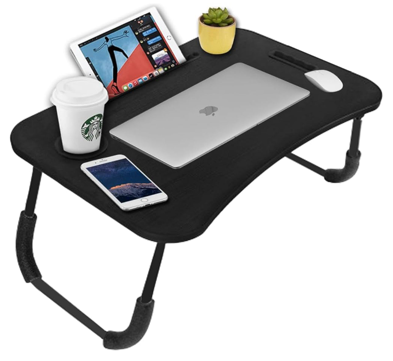 MHome  Multipurpose Foldable Laptop Table with Cup Holder | Mac Holder | Table Holder Study Table- Available in Black or Brown