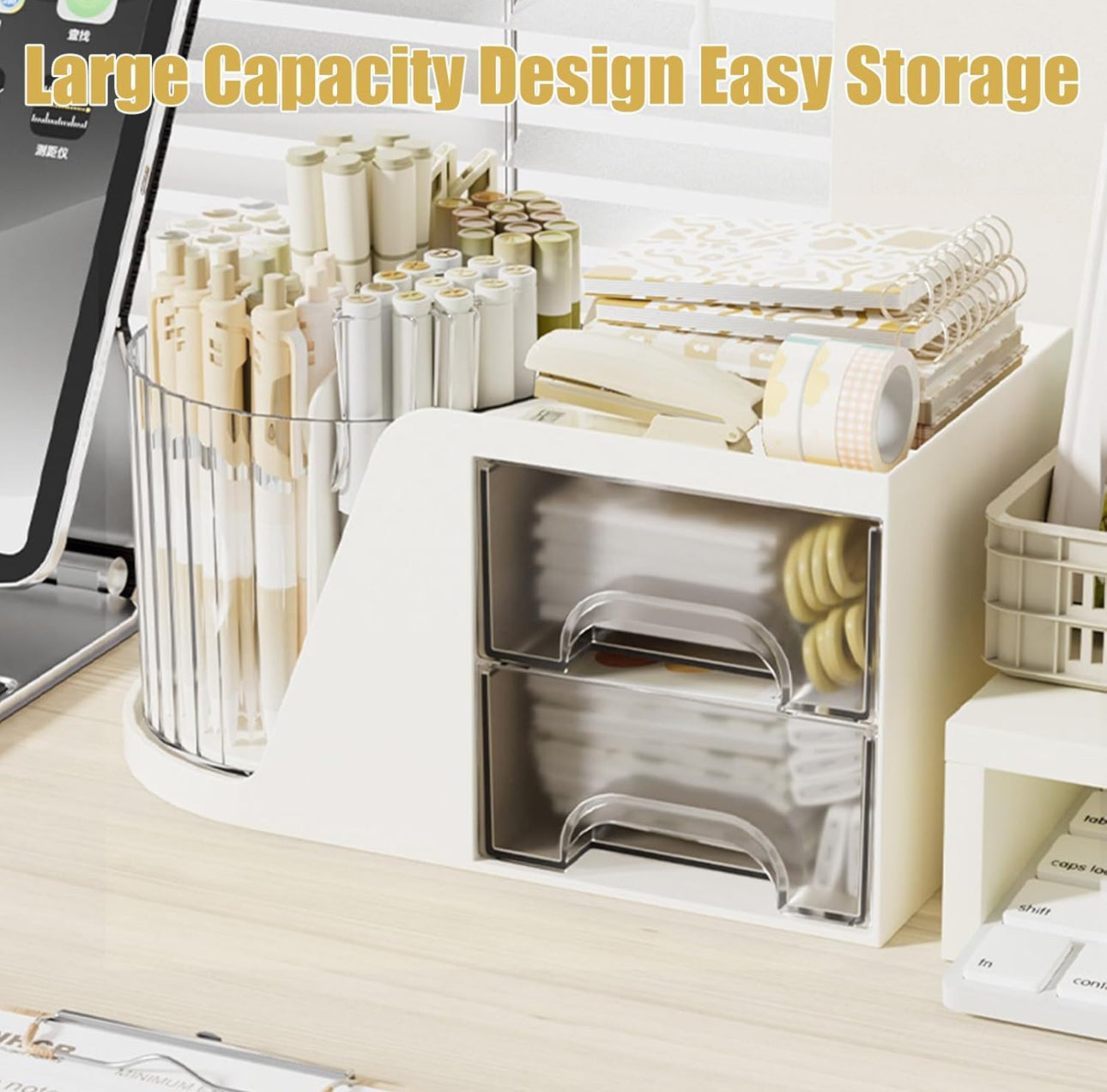 Desk Pencil Pen Holder, 5 Slots 360 Degree Rotating Desk Pen Organizers, Multi-Functional Office Desk Organiser.