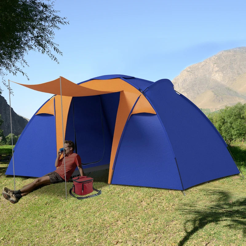 MHome Camping Tent with 2 Bedroom, Living Area and Porch, 4-6 Man Large Tunnel Tent,  Waterproof, Portable with Bag