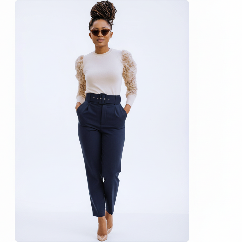 Ladies High Waisted Formal Ankle Trousers-Various Colours