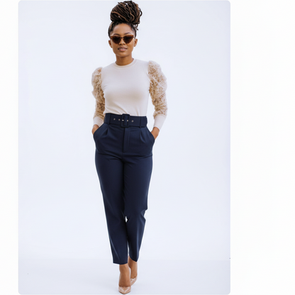 Ladies High Waisted Formal Ankle Trousers-Various Colours