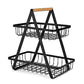 Metal Fruit Basket Portable Kitchen Storage Table Shelf Suitable For Fruits And Vegetables Home Cosmetics,2 Layer Black