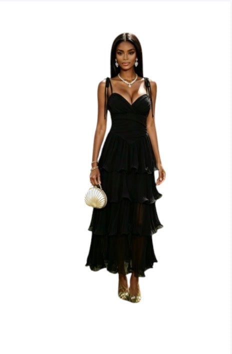 Ladies Tiered Ruffle Maxi Dress-Various Colours