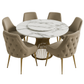 MFurn 6-Seater Marble Top Dining Table Set with Velvet Chairs and Gold Legs