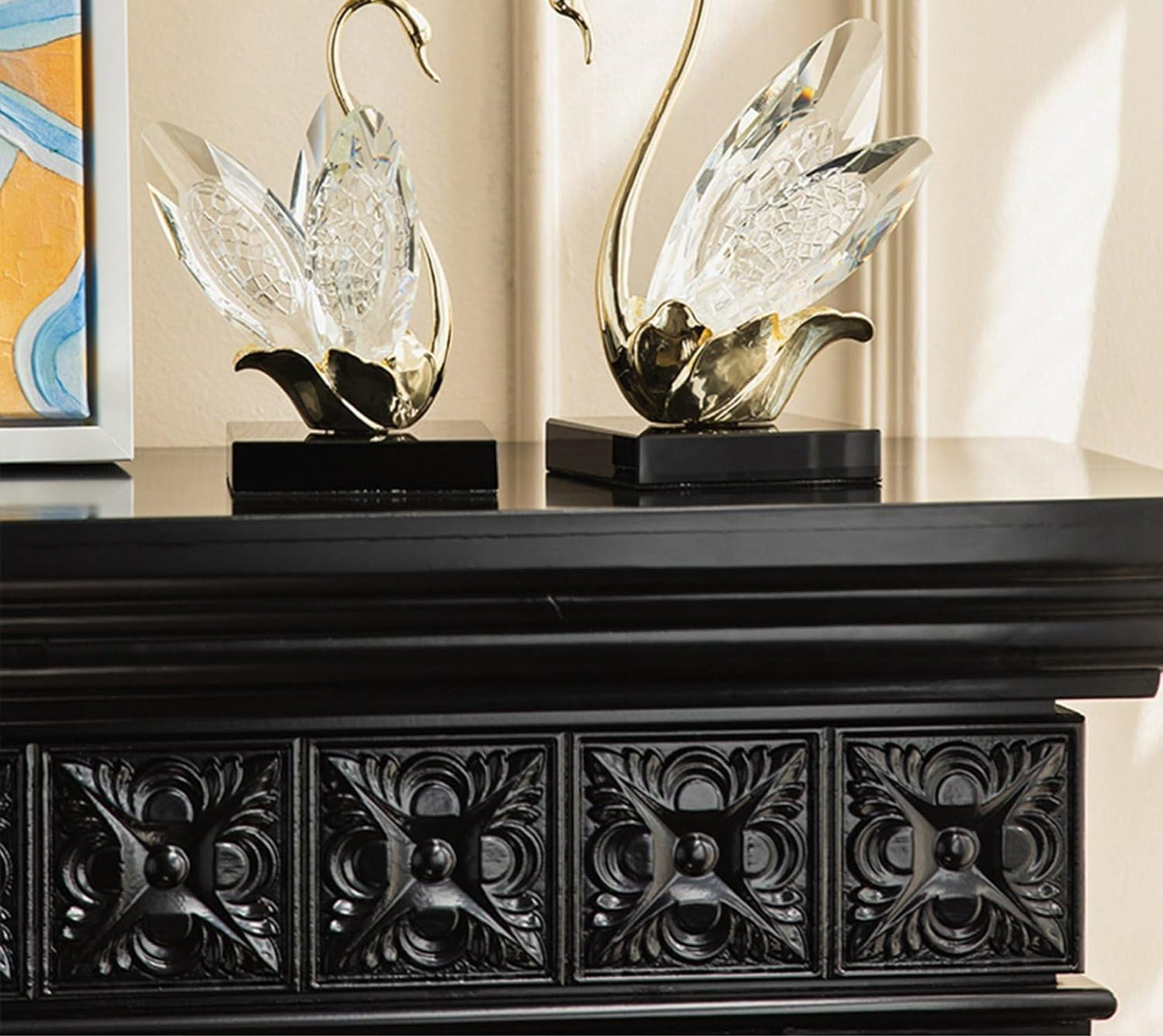 MHome
Figurine, Swan,Crystal, Creative Swan Ornament,With Pedestal, Crystal Cluster. 3pc Set
