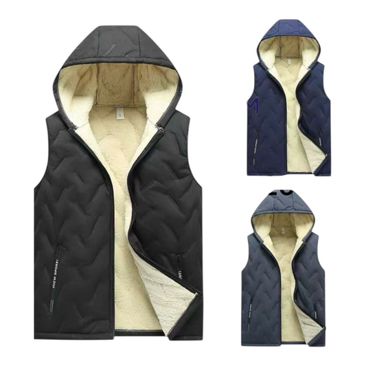 Men Fleece Hooded Vest Flannel Lined Jackets Sleeveless Jacket, Body Warmer Thermal Cardigan Travel Holiday Walking Sportwear