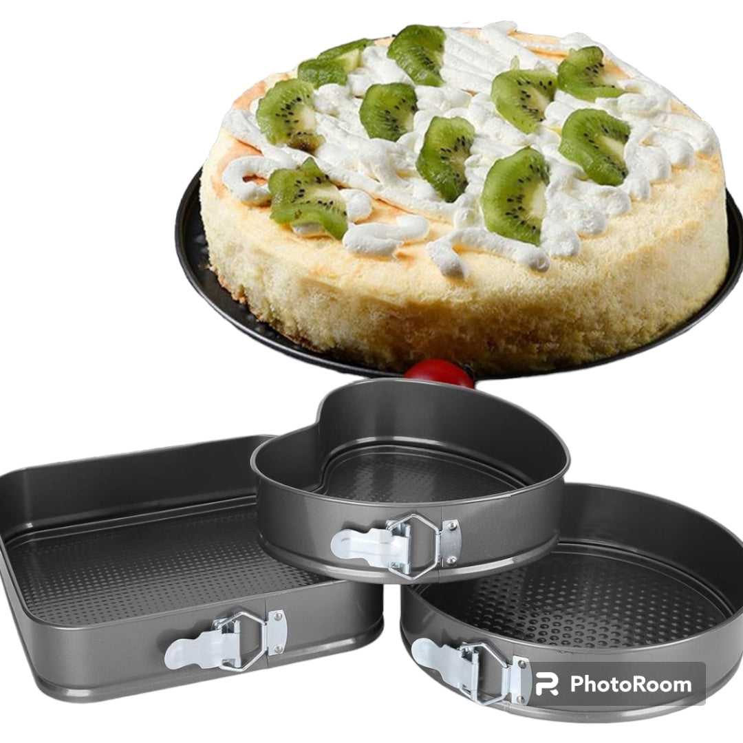 Baking Tray, Round, Heart And Square Removable Base - 3pc Set