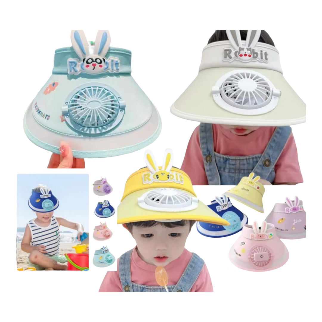 Children's Sun Visors Hat with Fan, Summer Cooling Baseball Cap for Boys and Girls, Adjustable, 3-12 Years
