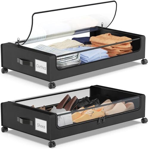 MHome Under Bed Storage with Wheels,Under Bed Storage Containers, Black.