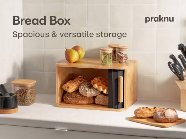 MHome Wooden Bread Box for Kitchen – Keeps Bread Fresh for Longer – Space Saving Design – Black or White Options