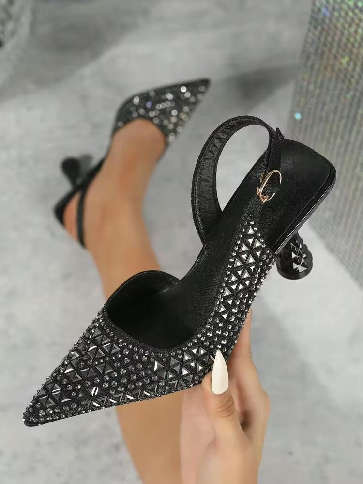 Ladies Glamorous Pointed-Toe Slingback Pumps-Various Colours