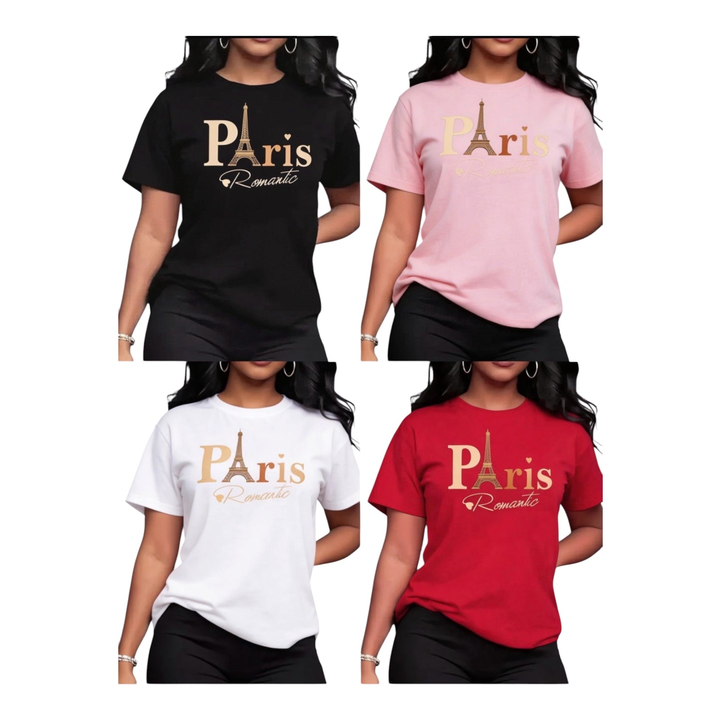 Ladies Paris Eiffel Tower T Shirt -Various Colours