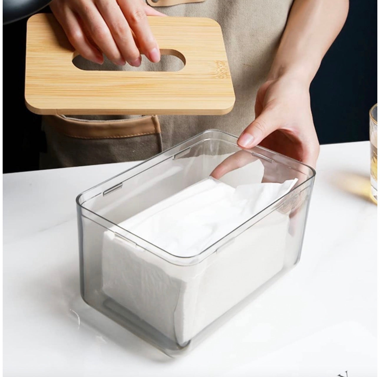MHome Acrylic Tissue Box with Natural Bamboo Lid