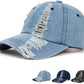 Unisex Ripped Distressed Denim Baseball Cap Trucker Hat Adjustable, Blue or Black Colours