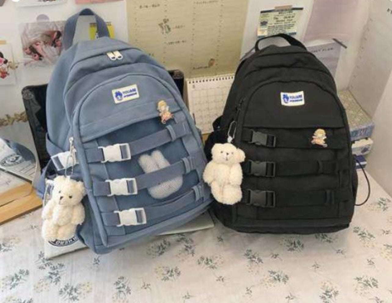 Large Capacity Simple Tag Daily Bag Men's Women's Rucksack Popular Korean Backpack Lightweight Rucksack A4 Stylish Cute High Fashion