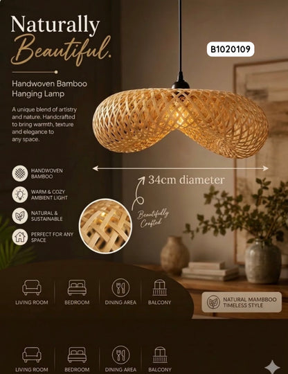 MHome Bamboo Wicker Rustic Vintage Rattan Shade Hanging Pendant Light-Various Options