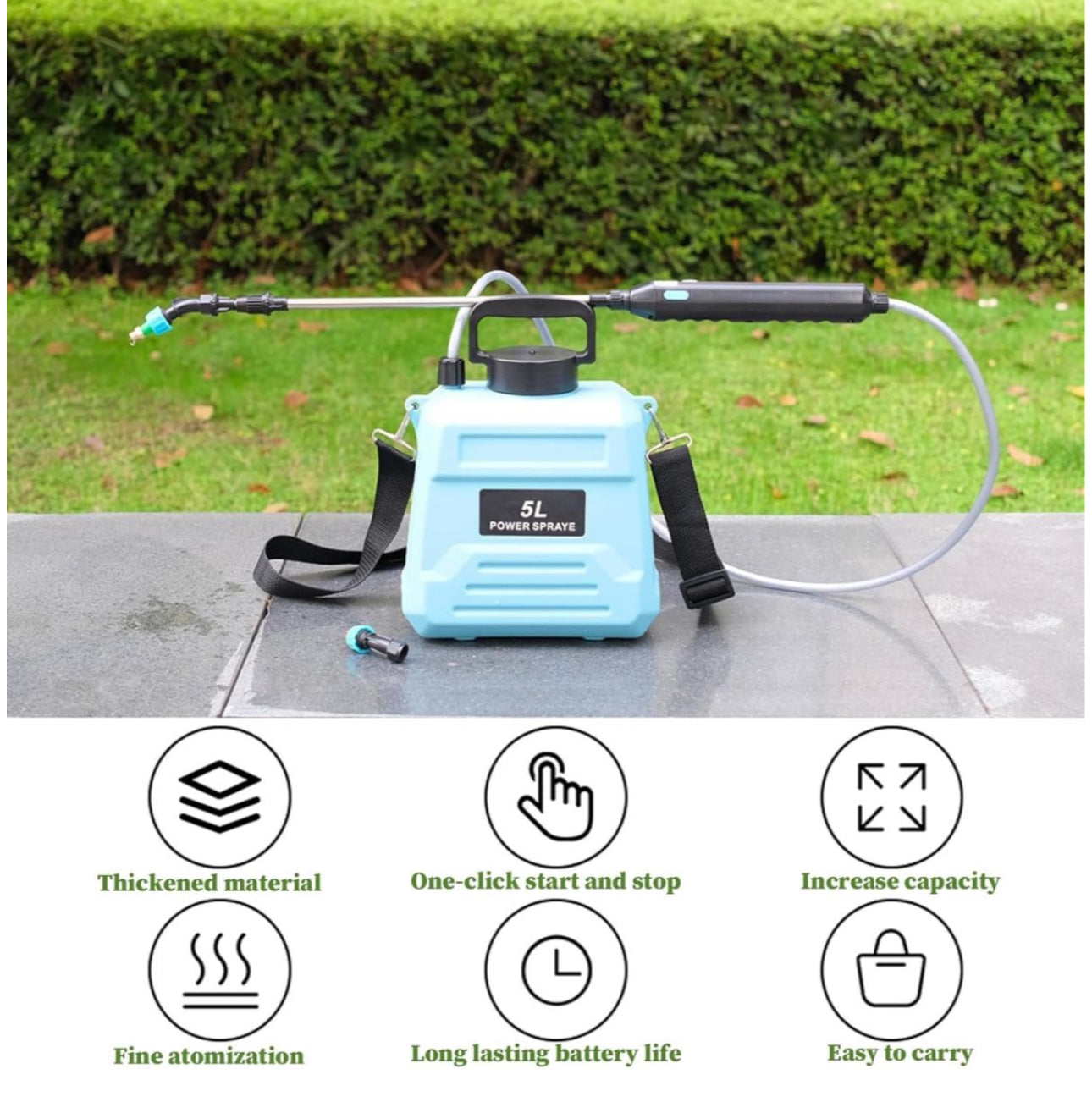 Electric Garden Sprayer Battery Powered Automatic Garden Plant Mister Rechargeable 5L