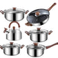 12Pcs Pots and Pans Set with 3L Kettle Nonstick Kitchen Stainless Steel with Lids Dishwasher Safe
