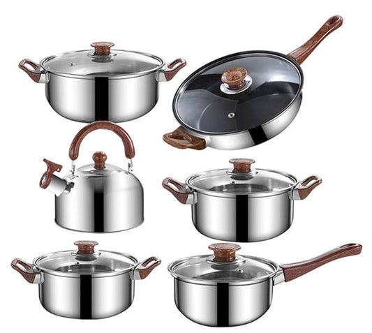 12Pcs Pots and Pans Set with 3L Kettle Nonstick Kitchen Stainless Steel with Lids Dishwasher Safe