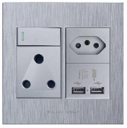 HELLO TODAY 4x4 Usb/euro/single Socket Silver Design