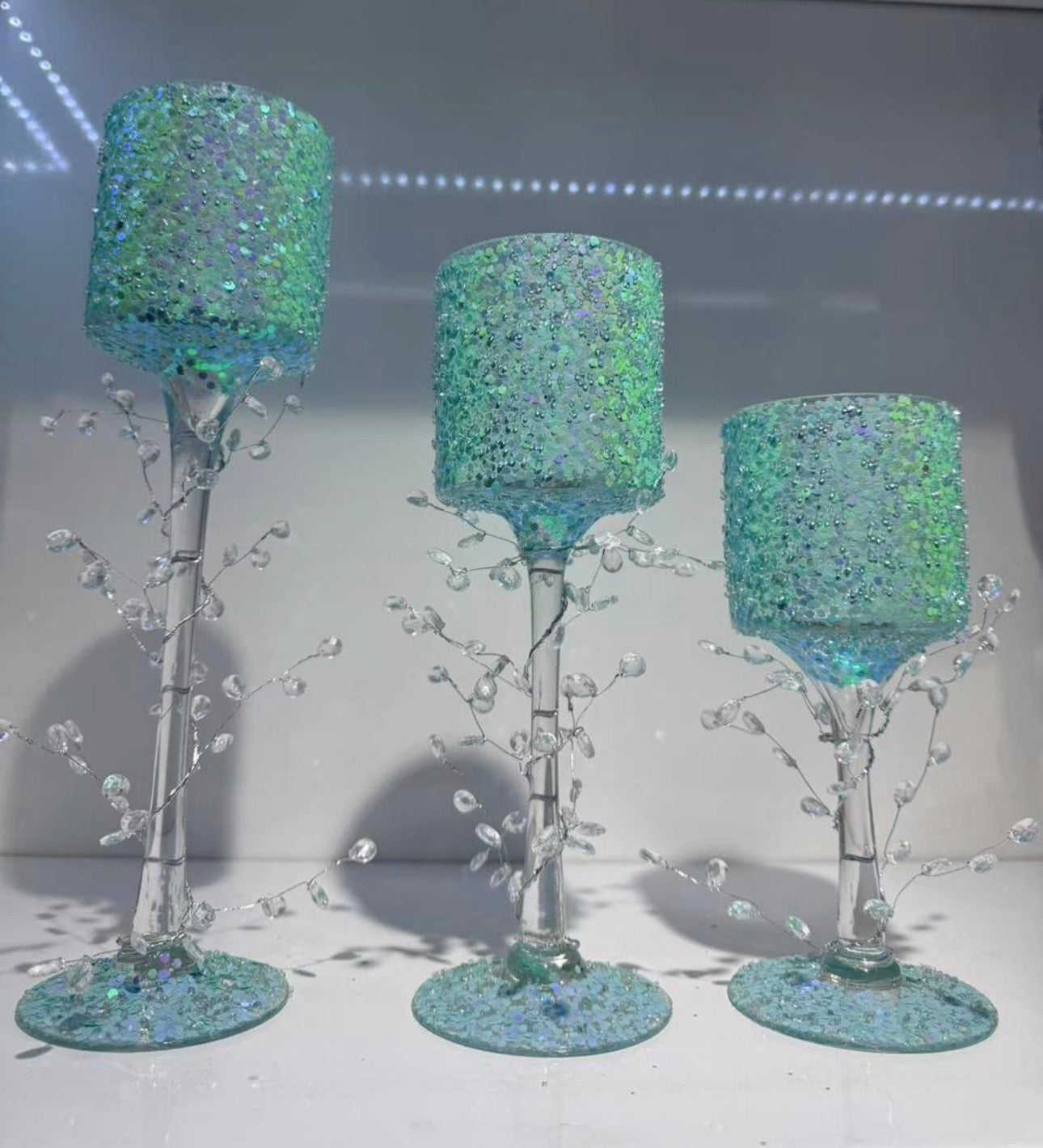MHome Candle Holder Chalice Elegant Glittering Glass 3pc Set-Various Options