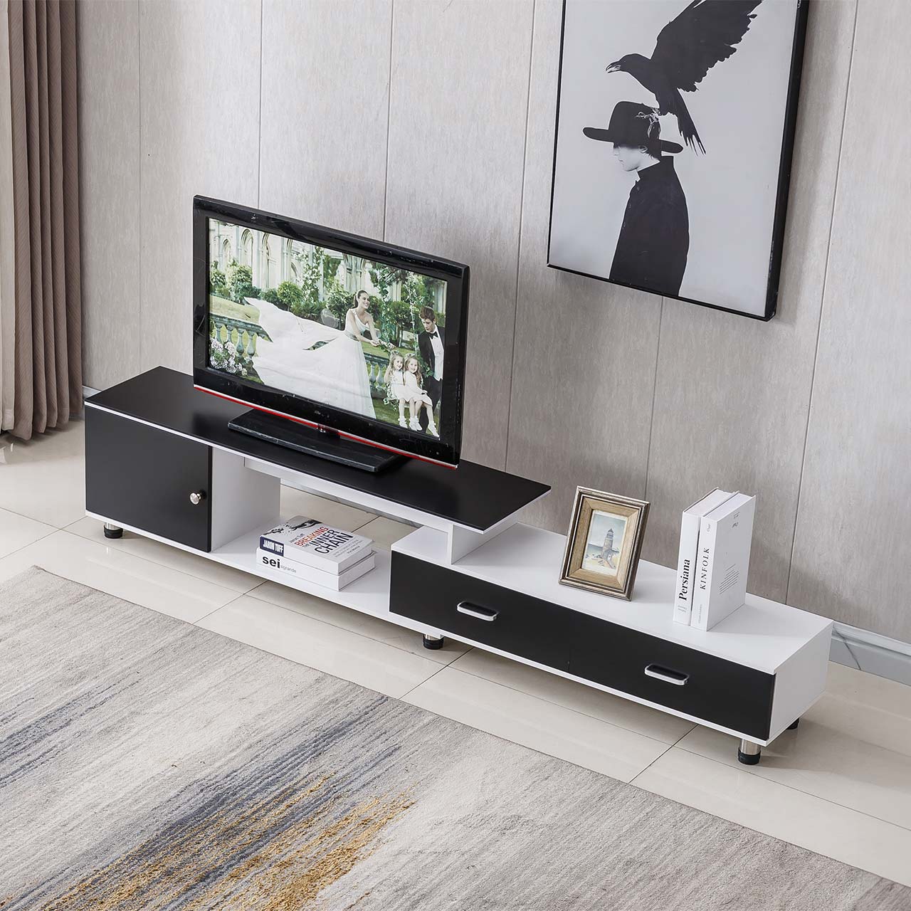 Modern TV Stand – Black + White