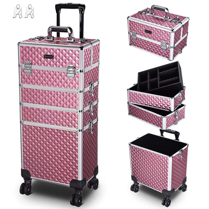 Professional 4 In 1 Cosmetics Makeup Rolling Makeup Case