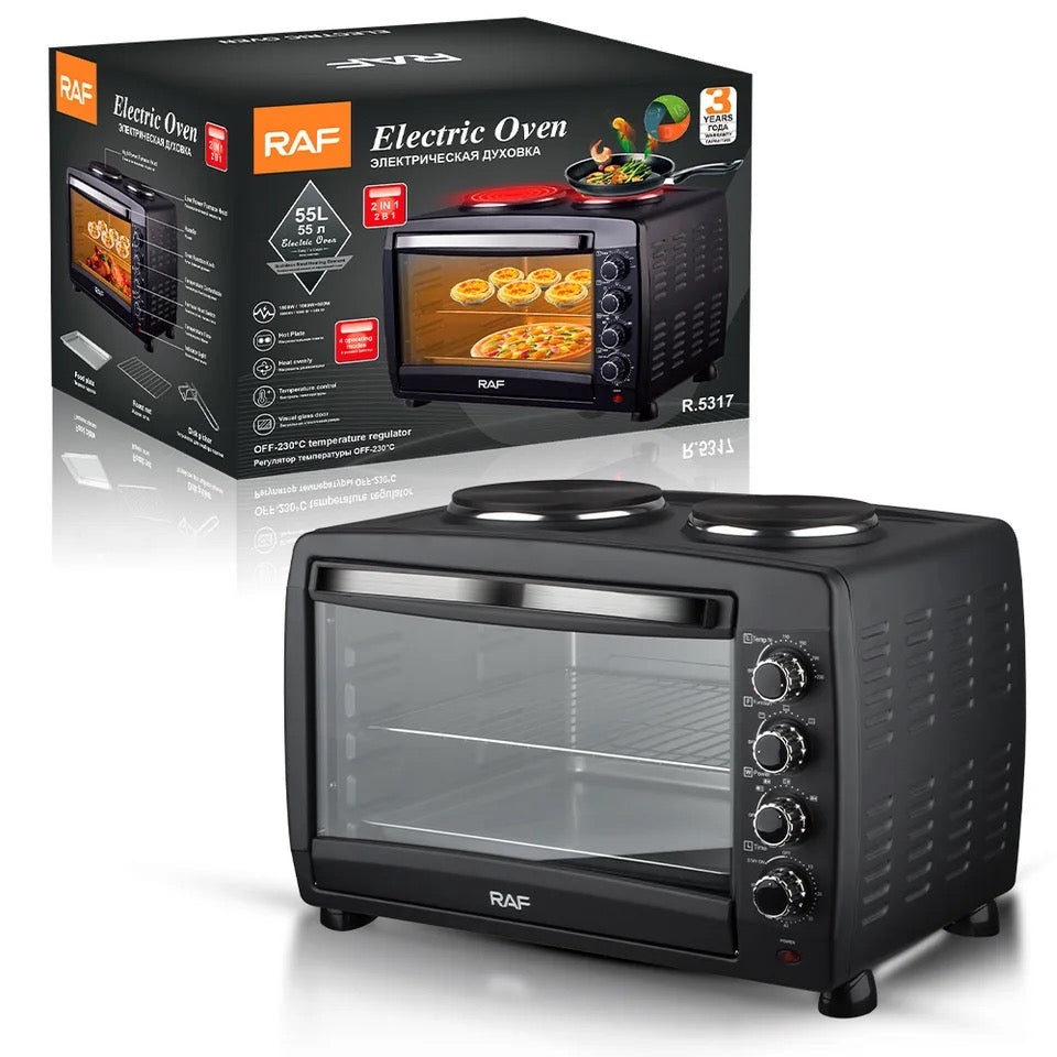 RAF 55L 2 in 1 Electric Oven with 2 Hotplates 1800w