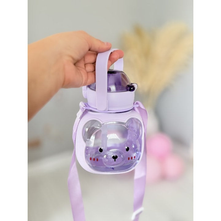 Children’s Drinking Bottle with Straw, Strap & Handle – Bear Design 500ml