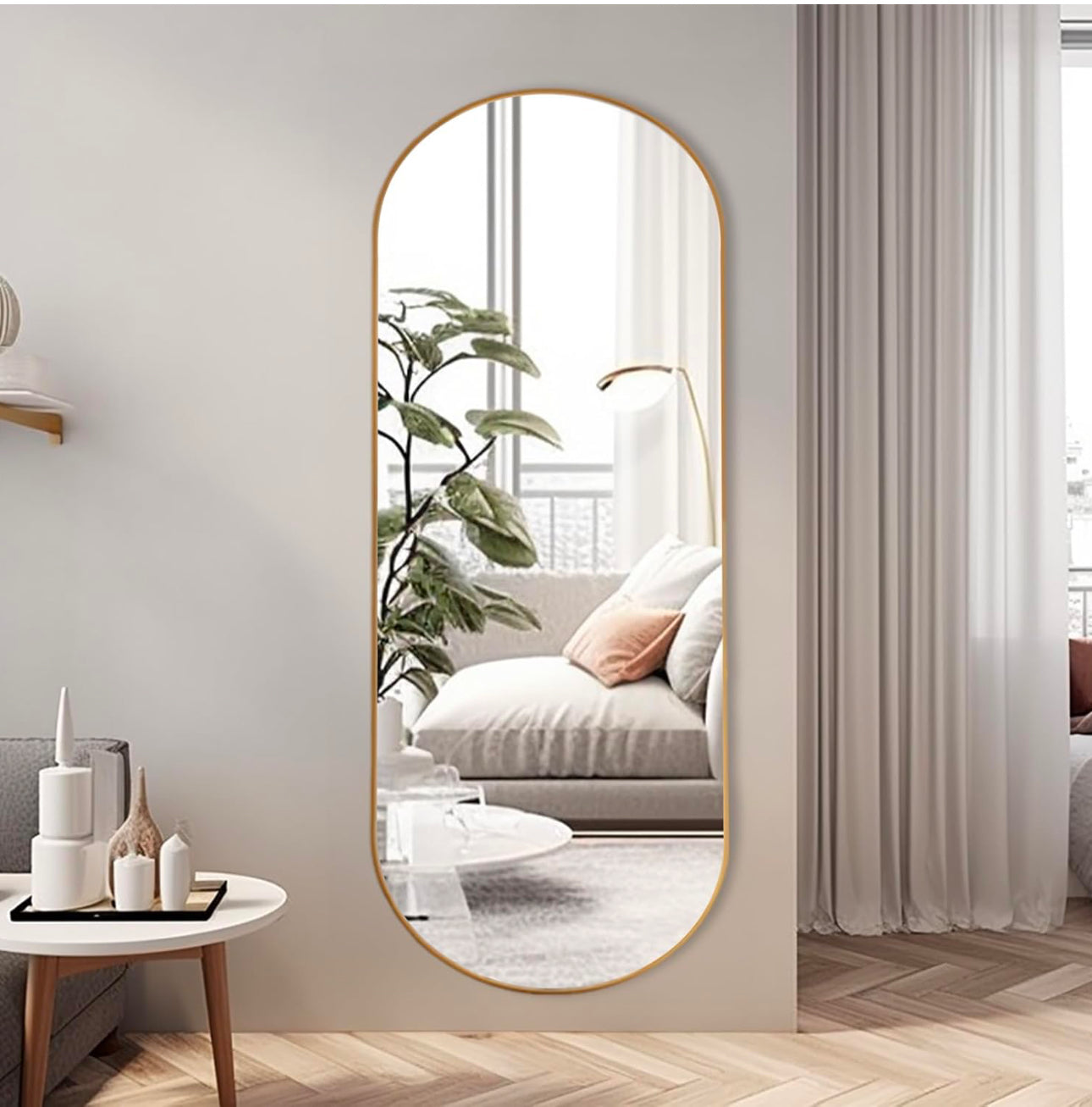 Oval Full Length Mirror, 100x70cm Full Body Mirror with Metal Frame, Ultra-Clear Large Oval Hanging Mirror for Bathroom, Entryway, Bedroom, Living Room,Various Options