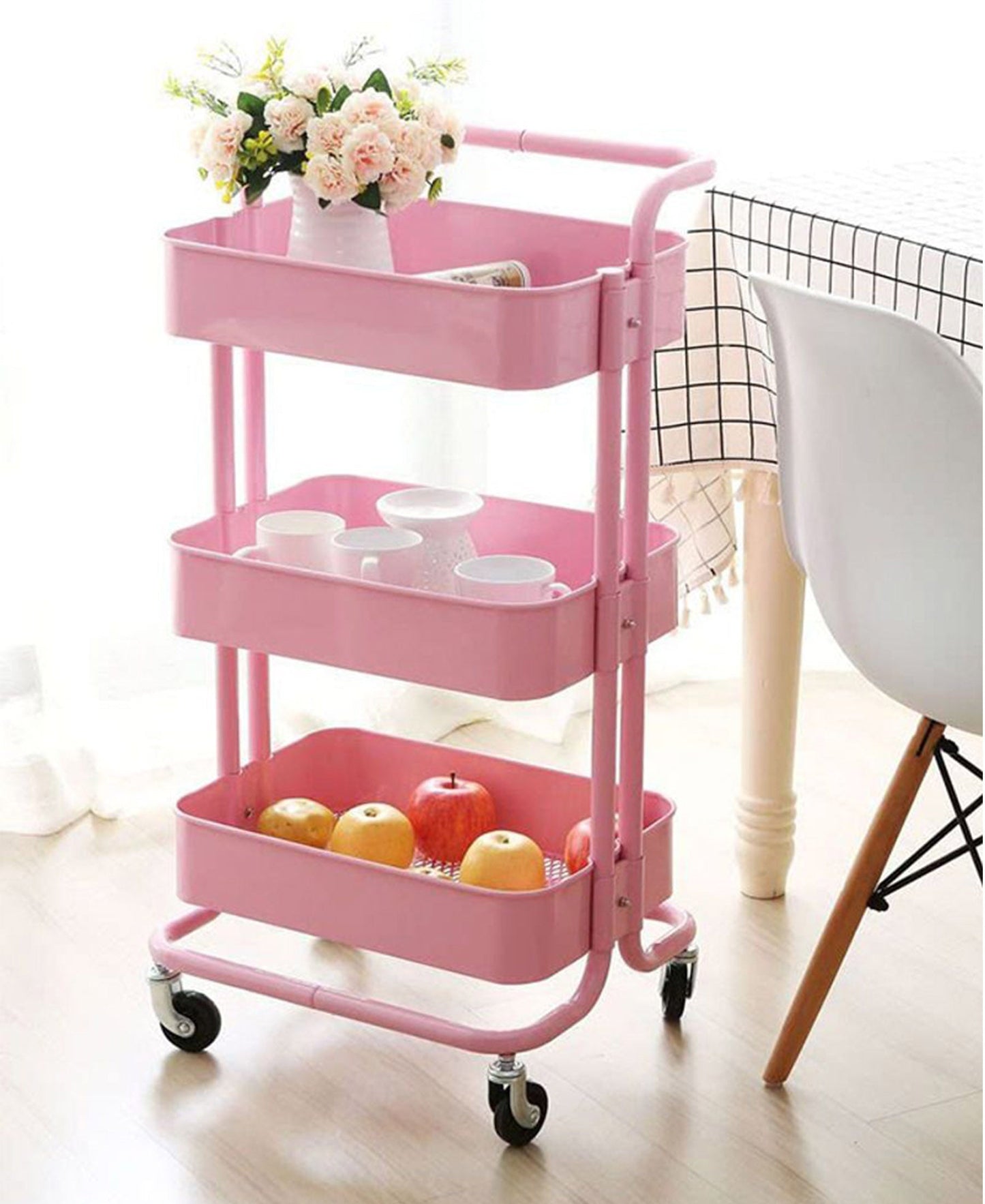 MHome  3 Tier Steel Kitchen Storage Rack Foldable With Wheels - Various Colours