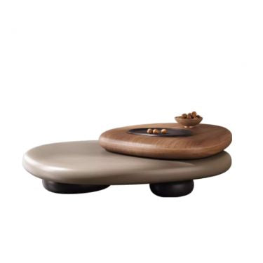 MFURN Modern Farmhouse Wood Coffee Table with Rotating Tops, Industrial Oval Walnut Living Room Center Table for Living Room Lounge Office