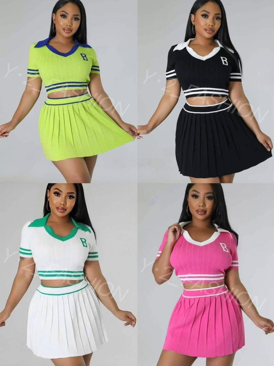 Women’s Short Sleeves Polo T Shirt Mini Skirt Casual 2 Piece Set