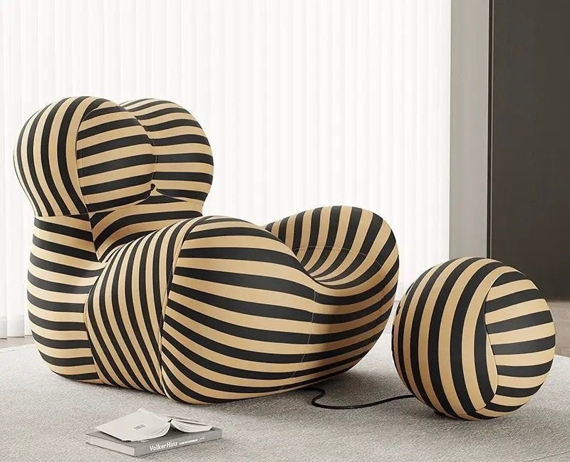 MFurn Striped Modern Lounge Chair with Ottoman – Designer Bubble Chair