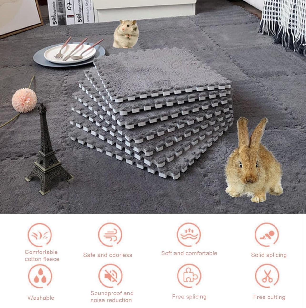 Plush Crawling Mat Interlocking EVA Foam Floor Tiles Puzzle Foam Mat Anti-Slip Carpet for Children's Play Area Baby Bedroom Pet Cage Home Decoration(10pack) - Various Colours
