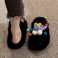 Women Winter Slippers Furry Flip Flops House Shoes Cute Cartoon Theme