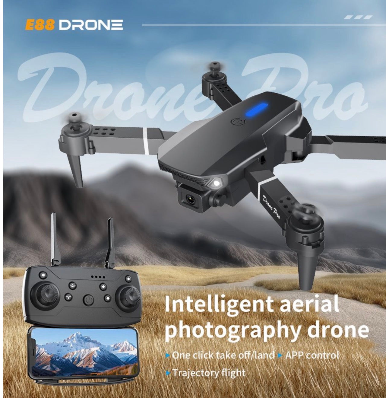 MTech Foldable HD
Camera Drone – WiFi FPV
RC Quadcopter with One-
Key Return & Altitude
Hold Model E88