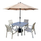 MFurn Zanele Inspired White 6pc  Outdoor Dining Set With Aluminium Frame Inc Umbrella+Base