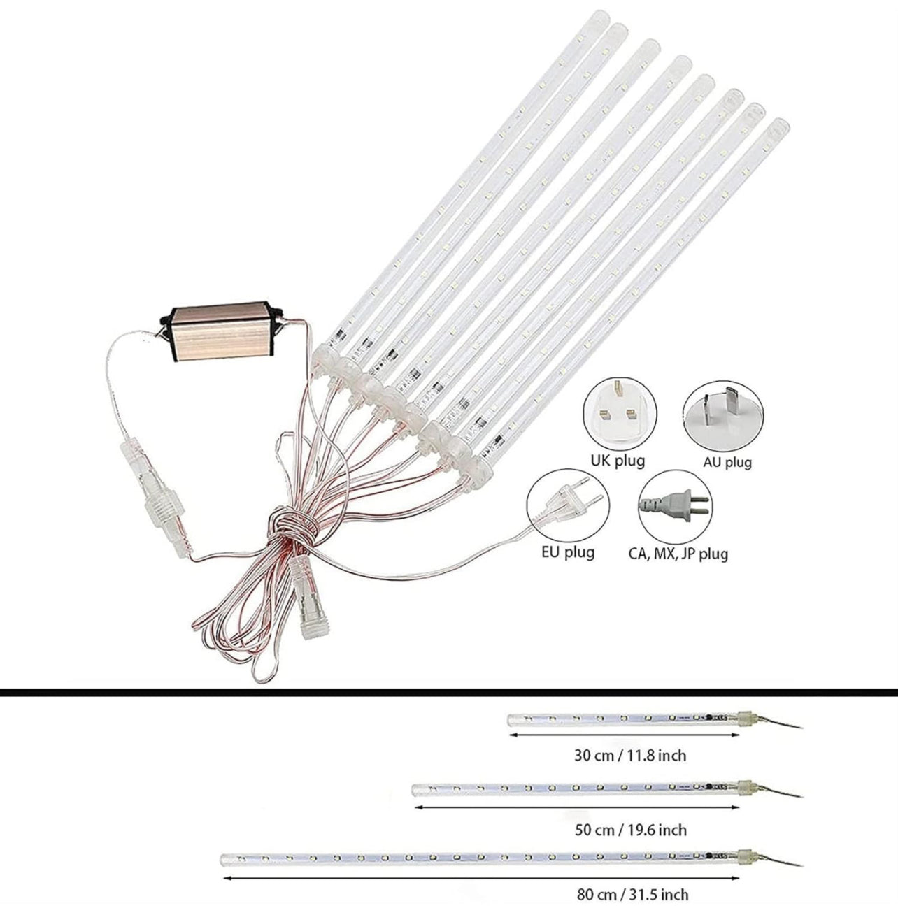 LED Meteor Shower Rain Lights 80cm 8 Tubes SMD LEDs IP65 Waterproof Fairy Starry Light Icicle Snow Fall Lighting for Wedding Party Christmas Tree Decoration, Warm White