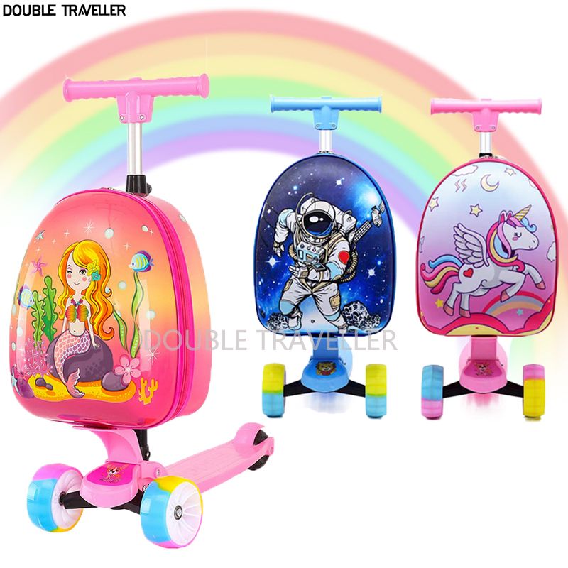 Kids Cartoon Theme Roller Luggage Scooter School Bag with Wheels
