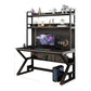 MFURN Computer Desk With Pegboard And Bookshelf, Modern Home Computer Table With Upper Storage Shelves Hutch For Office Bedroom Study Writing Workstation, Industrial Gaming Desk Student Writing Desk