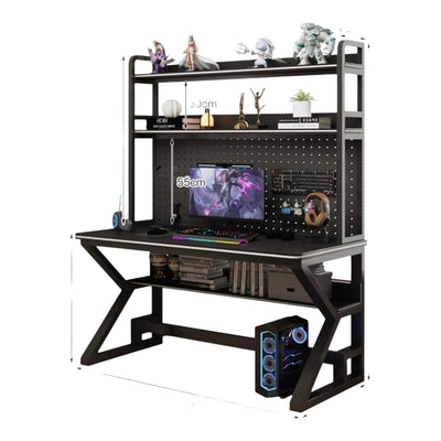 MFURN Computer Desk With Pegboard And Bookshelf, Modern Home Computer Table With Upper Storage Shelves Hutch For Office Bedroom Study Writing Workstation, Industrial Gaming Desk Student Writing Desk