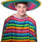 Multi Colour Adults Mexican Poncho & Sombrero Costume Hat