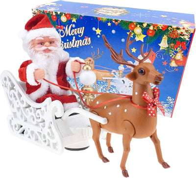 Christmas Electric Santa Claus in Sleigh Toys Christmas Decorations with Music Xmas Santa Figurine Ornaments