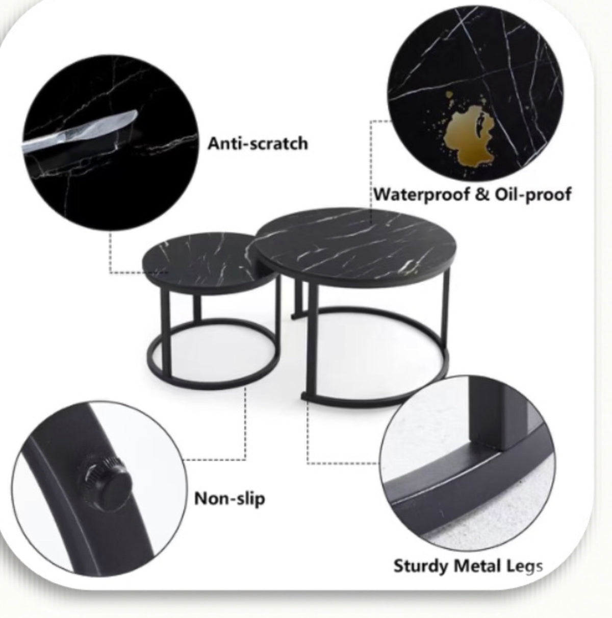 MFURN Round Nesting Table Set 2pc Sintered Top-Various Colours